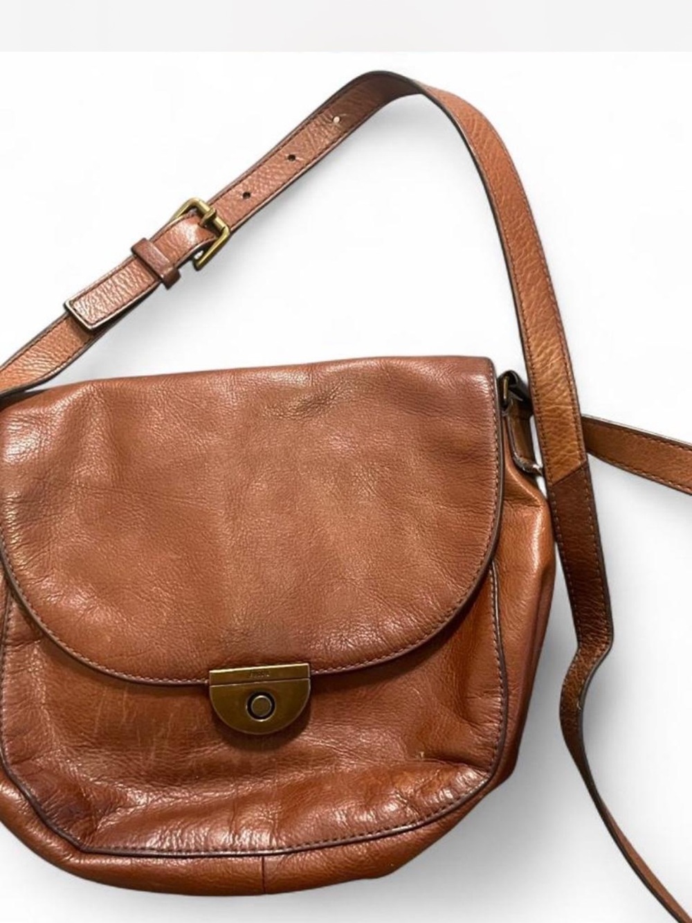 Fossil Emi Brown Leather Saddle Crossbody